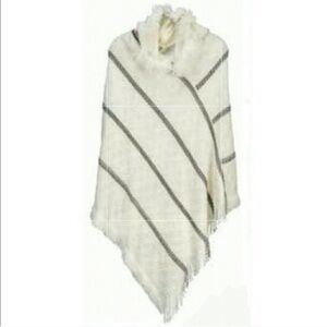 Arianna By Howard's Hooded Stripe Poncho Ivory O/S
